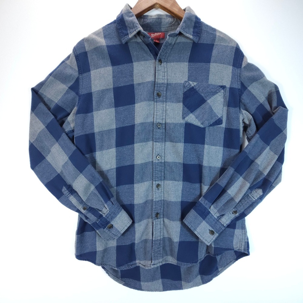 Arizona Jean Co Flannel Shirt Mens M Blue Grey Streetwear Buffalo Check Plaid